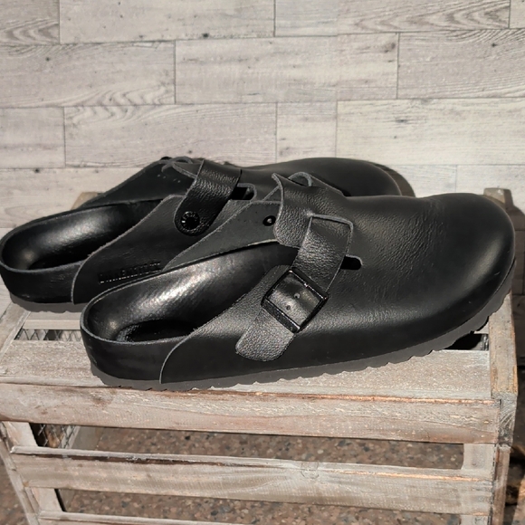 Birkenstock Boston Eva Black Leather Mules Size 11 - Picture 5 of 10